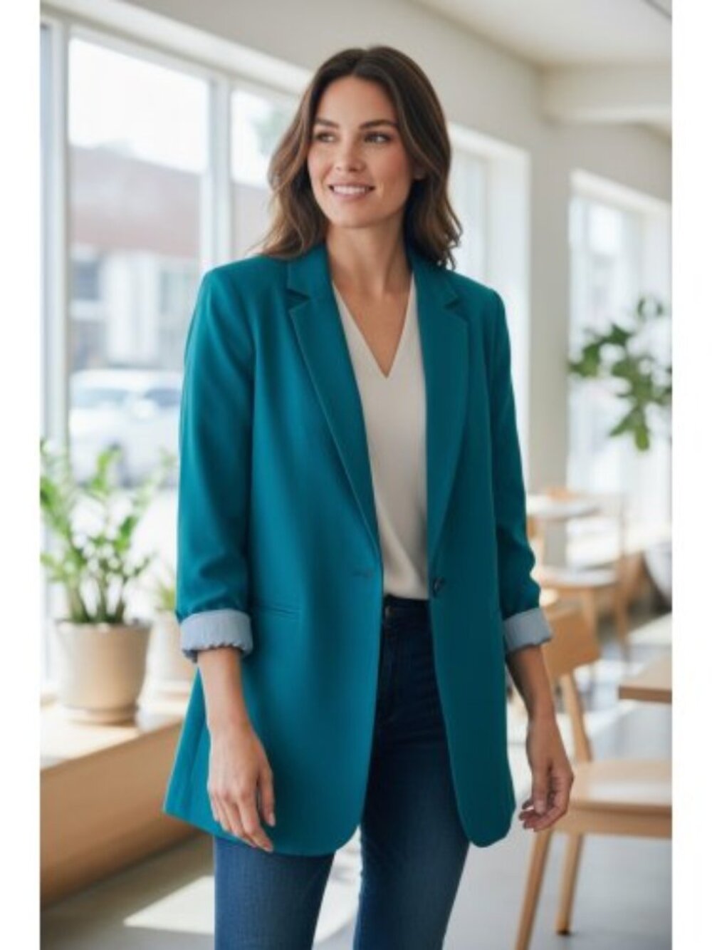 STYLEWORKS Lined Turquoise Blazer Jacket Ladies Size 14P